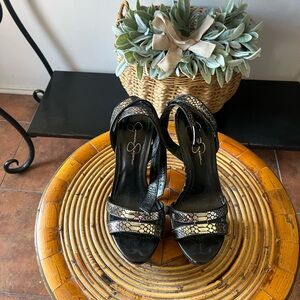 Jessica Simpson Black Snakeskin-Effect Ankle Strap Heels